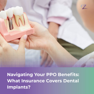 A dentist presenting a dental jaw model alongside PPO insurance benefit documents during a patient consultation at Smiles Dental Spa in Tracy, CA.