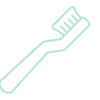 A simple, light green line-art icon of a toothbrush angled diagonally.